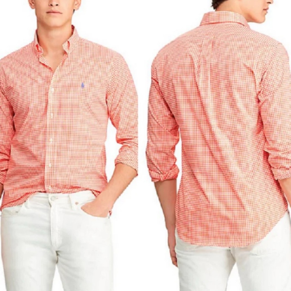 Polo Ralph Lauren peach & white small gingham check shirt. Big & Tall